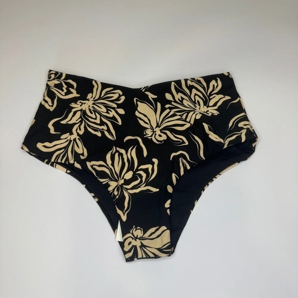 NWT L*Space High Tide Bikini Bottom XS Black Floral Retro High Waist
